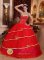 Bettendorf Iowa/IA Stylish Red Ruffles Layered Sweetheart Ball Gown Quinceanera Dress With Satin and Tulle Beading Decorate