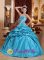 Valencia colombia Appliques Decorate Pick-ups Taffeta and Floor-length Teal Strapless Quinceanera Dress For