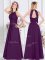 Purple Empire Halter Top Sleeveless Chiffon Floor Length Zipper Ruching Damas Dress