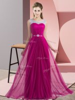 Fuchsia Scoop Lace Up Beading Quinceanera Court of Honor Dress Sleeveless(SKU BMT0371-13BIZ)