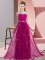Fuchsia Scoop Lace Up Beading Quinceanera Court of Honor Dress Sleeveless