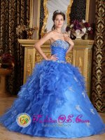 Bossier CityLouisiana/LA Classical Strapless Blue Sweetheart Organza Quinceanera Dress With Ruffles Decorate In New York