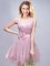 Top Selling Pink V-neck Lace Up Ruffles and Ruching and Bowknot Quinceanera Court of Honor Dress Sleeveless