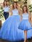 Best Floor Length Clasp Handle Sweet 16 Dresses Blue for Military Ball and Sweet 16 and Quinceanera with Lace