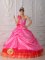 Bluffton Ohio/OH One Shoulder Multi-color Beaded Decorate Bust and Hand Made Flowers Quinceanera Dresses With Pick-ups