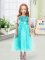 Tea Length Aqua Blue Pageant Gowns For Girls Scoop Sleeveless Zipper