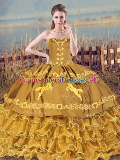 Organza Sleeveless Quinceanera Gown Brush Train and Embroidery and Ruffles - Click Image to Close
