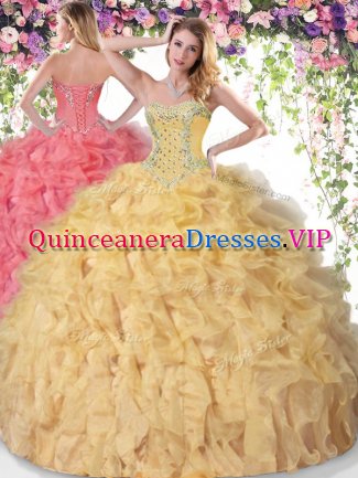 Clearance Floor Length Gold Sweet 16 Dress Sweetheart Sleeveless Lace Up