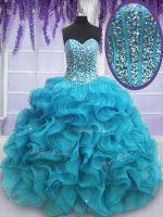 On Sale Sleeveless Lace Up Floor Length Beading and Ruffles Quinceanera Gowns