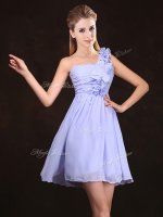 Luxurious One Shoulder Mini Length Lavender Damas Dress Chiffon Sleeveless Ruffles and Ruching