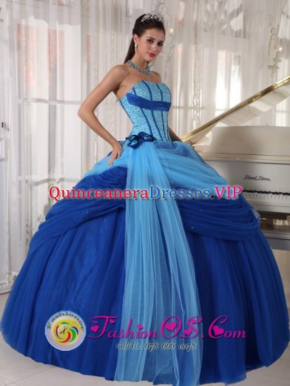 Modest Strapless Blue ruched Quinceanera Dress For In Bear Delaware/ DE Tulle Beading Ball Gown - Click Image to Close