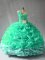 Turquoise Sleeveless Floor Length Pick Ups and Hand Made Flower Lace Up 15th Birthday Dress
