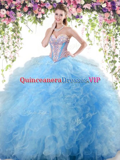 Great Baby Blue Tulle Lace Up Sweet 16 Quinceanera Dress Sleeveless Floor Length Beading and Ruffles - Click Image to Close