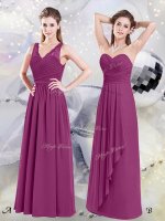New Arrival Fuchsia Side Zipper Dama Dress for Quinceanera Lace and Ruching Sleeveless Floor Length