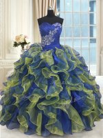 Lovely Multi-color Sleeveless Floor Length Beading and Ruffles Lace Up Ball Gown Prom Dress