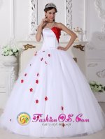 Alamogordo New mexico /NM White and Red Sweetheart Neckline Quinceanera Dress With Hand Made Flowers Decorate