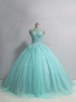 Designer Tulle Sleeveless Floor Length Quinceanera Dress and Appliques