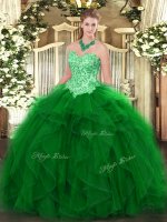 Green Sleeveless Floor Length Appliques and Ruffles Lace Up Sweet 16 Dress(SKU SJQDDT1153002-3BIZ)