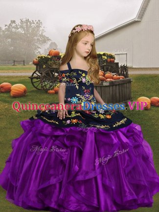 Attractive Straps Sleeveless Lace Up Girls Pageant Dresses Eggplant Purple Organza