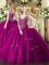 Fabulous Beading Sweet 16 Dresses Fuchsia Lace Up Sleeveless Floor Length