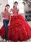 Halter Top Quinceanera Gowns Beading and Ruffles Red Organza