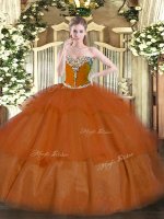 Designer Sleeveless Beading and Ruffled Layers Lace Up Ball Gown Prom Dress