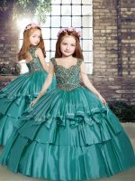 Teal Straps Lace Up Beading Little Girls Pageant Dress Wholesale Sleeveless(SKU PAG1259BIZ)