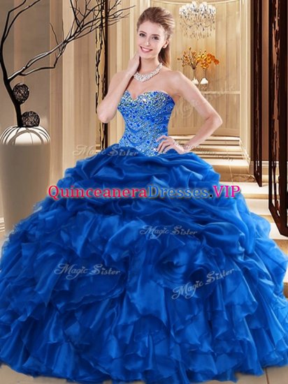 Custom Designed Royal Blue Lace Up Quinceanera Dresses Beading and Pick Ups Sleeveless Floor Length - Click Image to Close