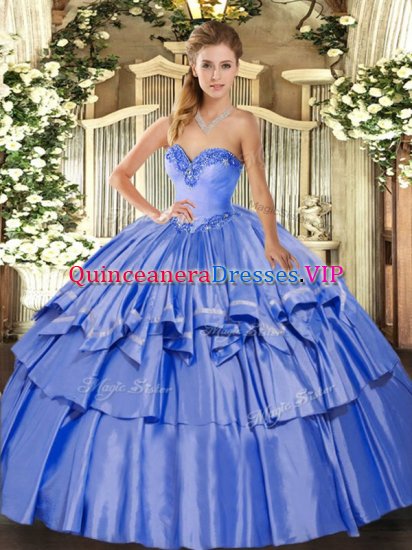 Best Selling Blue Sleeveless Beading and Ruffled Layers Floor Length Vestidos de Quinceanera - Click Image to Close