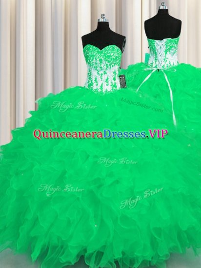 Turquoise Sweetheart Neckline Appliques and Ruffles Quinceanera Dress Sleeveless Lace Up - Click Image to Close