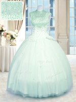 Apple Green Zipper High-neck Beading Quinceanera Dress Tulle Sleeveless(SKU PSSW0288-1BIZ)