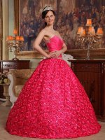 West Des Moines Iowa/IAFabric With Rolling Flower Appliques Decorate Up Bodice Coral Red Graceful Ball Gown For Quinceanera Dress