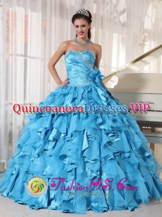 Troy Missouri/MO Beautiful Beading Aqua Blue Quinceanera Dress Sweetheart Floor-length Organza and Taffeta Ball Gown