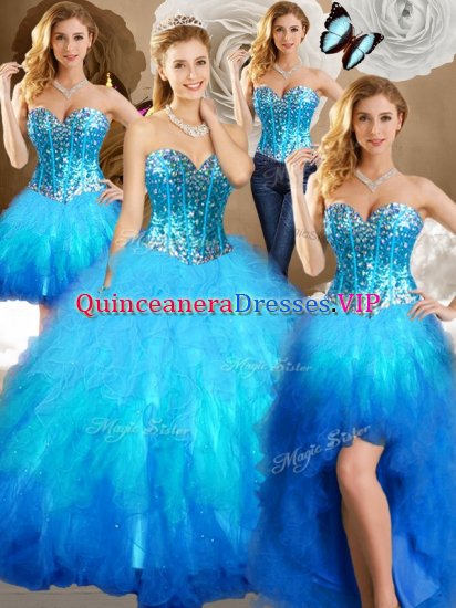 Four Piece Multi-color Sleeveless Beading and Ruffles and Sequins Floor Length Quinceanera Gown - Click Image to Close