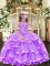 Floor Length Lavender Glitz Pageant Dress Organza Sleeveless Appliques and Ruffled Layers