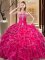 Dazzling Hot Pink Organza Lace Up Sweet 16 Dress Sleeveless Floor Length Embroidery and Ruffles