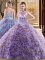 Lovely Multi-color Ball Gowns Halter Top Sleeveless Fabric With Rolling Flowers With Brush Train Lace Up Beading 15 Quinceanera Dress
