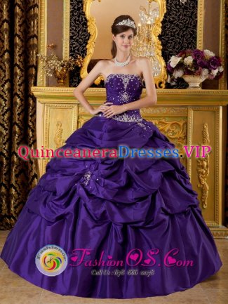Newham Greater London Purple Beautiful Strapless Sweet Fifteen Dress With Beaded Bodice and Pick-ups Custom Made