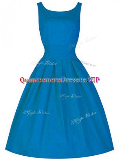 Blue Taffeta Zipper Quinceanera Court Dresses Sleeveless Knee Length Ruching - Click Image to Close