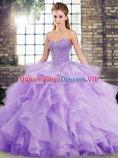 Classical Lavender Ball Gowns Sweetheart Sleeveless Tulle Brush Train Lace Up Beading and Ruffles Sweet 16 Quinceanera Dress - Click Image to Close