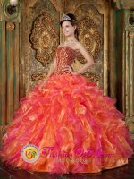 Oslo Norway The Brand New Style Beading and Ruffles Decorate Bodice Multi-Color Quinceanera Dress For Winter Strapless The Brand New Style Organza Ball Gown