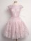 Baby Pink Cap Sleeves Lace Knee Length Dama Dress for Quinceanera