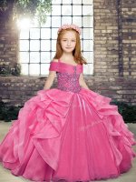 Straps Sleeveless Organza Custom Made Pageant Dress Beading and Ruffles Lace Up