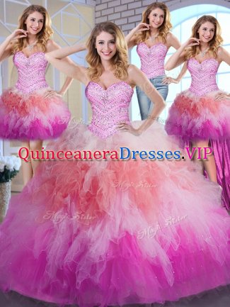 Top Selling Four Piece Multi-color Sleeveless Tulle Lace Up Sweet 16 Quinceanera Dress for Military Ball and Sweet 16 and Quinceanera