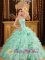 Lehrte Ruffled Layers Decorate Organza Apple Green Ruching Quinceanera Dress With Sweetheart Neckline