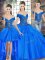 Perfect Royal Blue Lace Up Off The Shoulder Beading and Ruffles Ball Gown Prom Dress Tulle Sleeveless