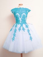 Free and Easy Tulle Sleeveless Knee Length Dama Dress for Quinceanera and Appliques