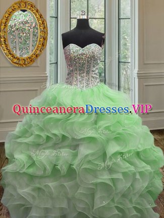 Organza Sweetheart Sleeveless Lace Up Beading and Ruffles Quinceanera Dress in