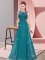 Charming Teal Chiffon Zipper Scoop Sleeveless Floor Length Dama Dress for Quinceanera Beading and Appliques