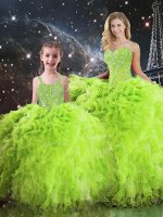 Deluxe Lace Up Sweetheart Beading and Ruffles 15th Birthday Dress Organza Sleeveless